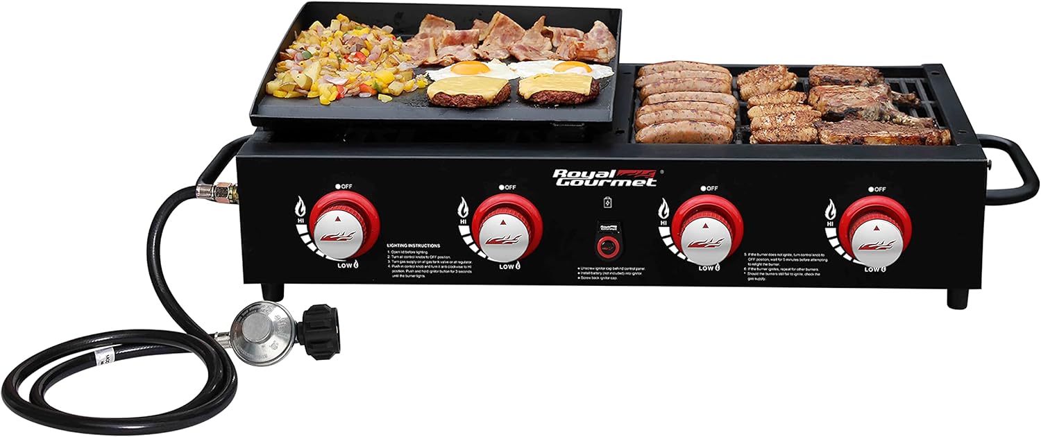 Royal Gourmet Portable 4 Burner Tabletop Gas Griddle and Grill Combo Overton s Stainless Steel