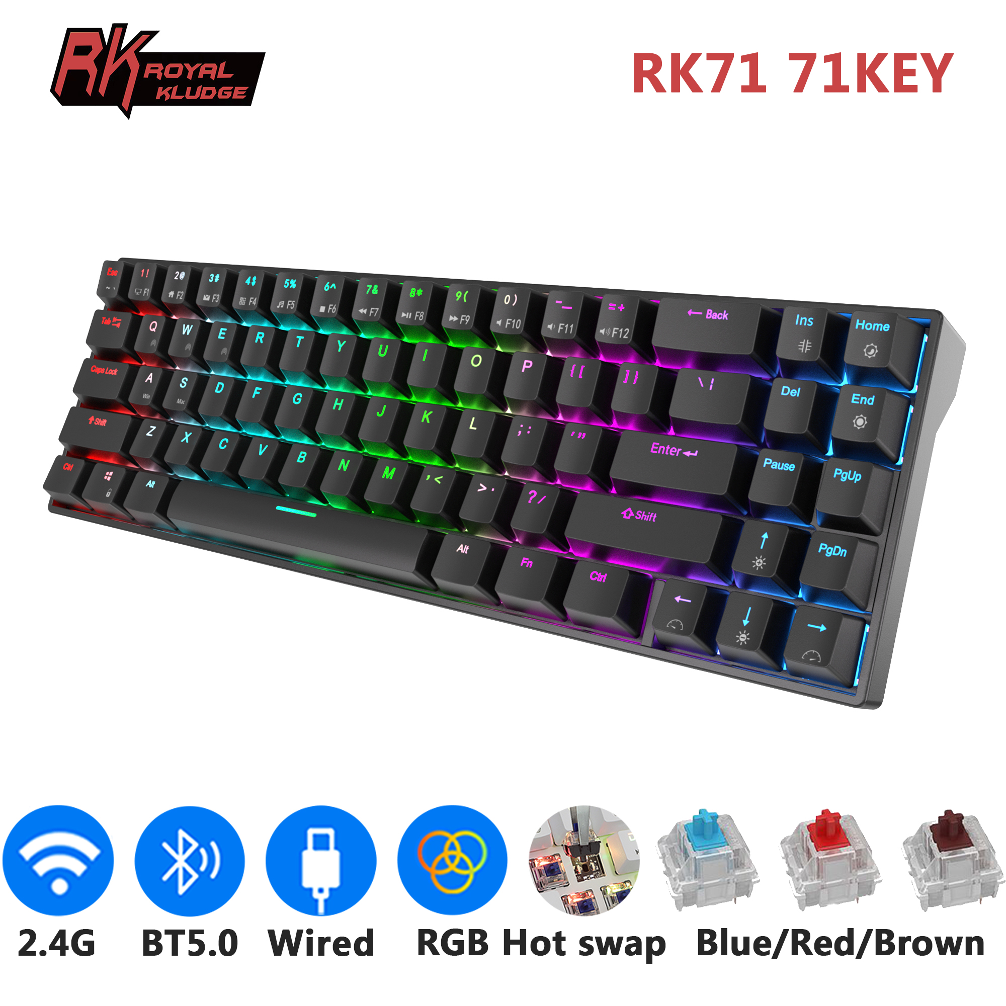 RK ROYAL KLUDGE RK71 Mechanical Keyboard 70% 71 Keys | Ubuy India