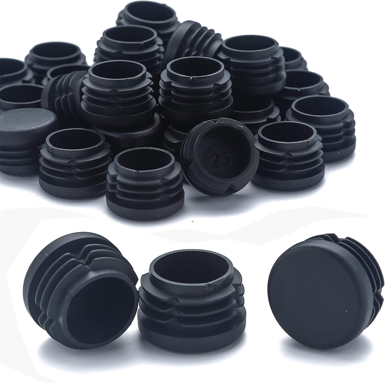 Alltrade Supply 24-Pack 1 1/8" OD Round Finishing Plugs – Black HDPE Tubing End Caps / Chair Glides