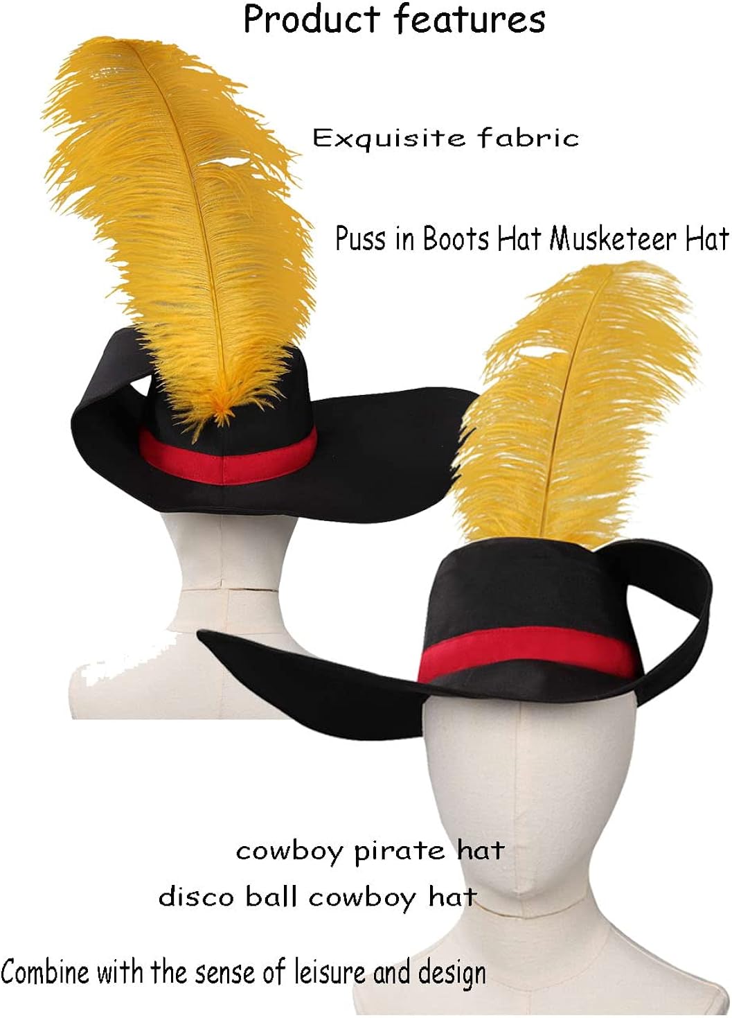 Seaehey Puss in Boots Hat Musketeer Hat Black with | Ubuy India